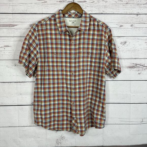 Horny Toad Shirt Mens Large Red Button Plaid Organic Outdoor Breathable Casual - Picture 1 of 11